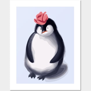 Penguin with Cute Pink Hat Posters and Art